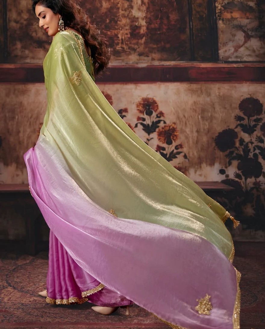 1005 - Pink & Green Designer Style Festive Wear Saree